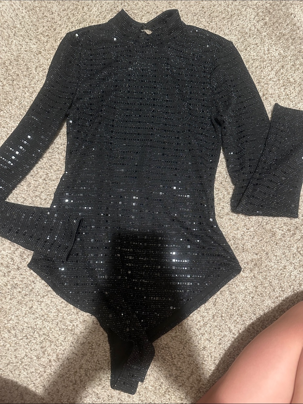 iris Black Sequin High-Neck Bodysuit